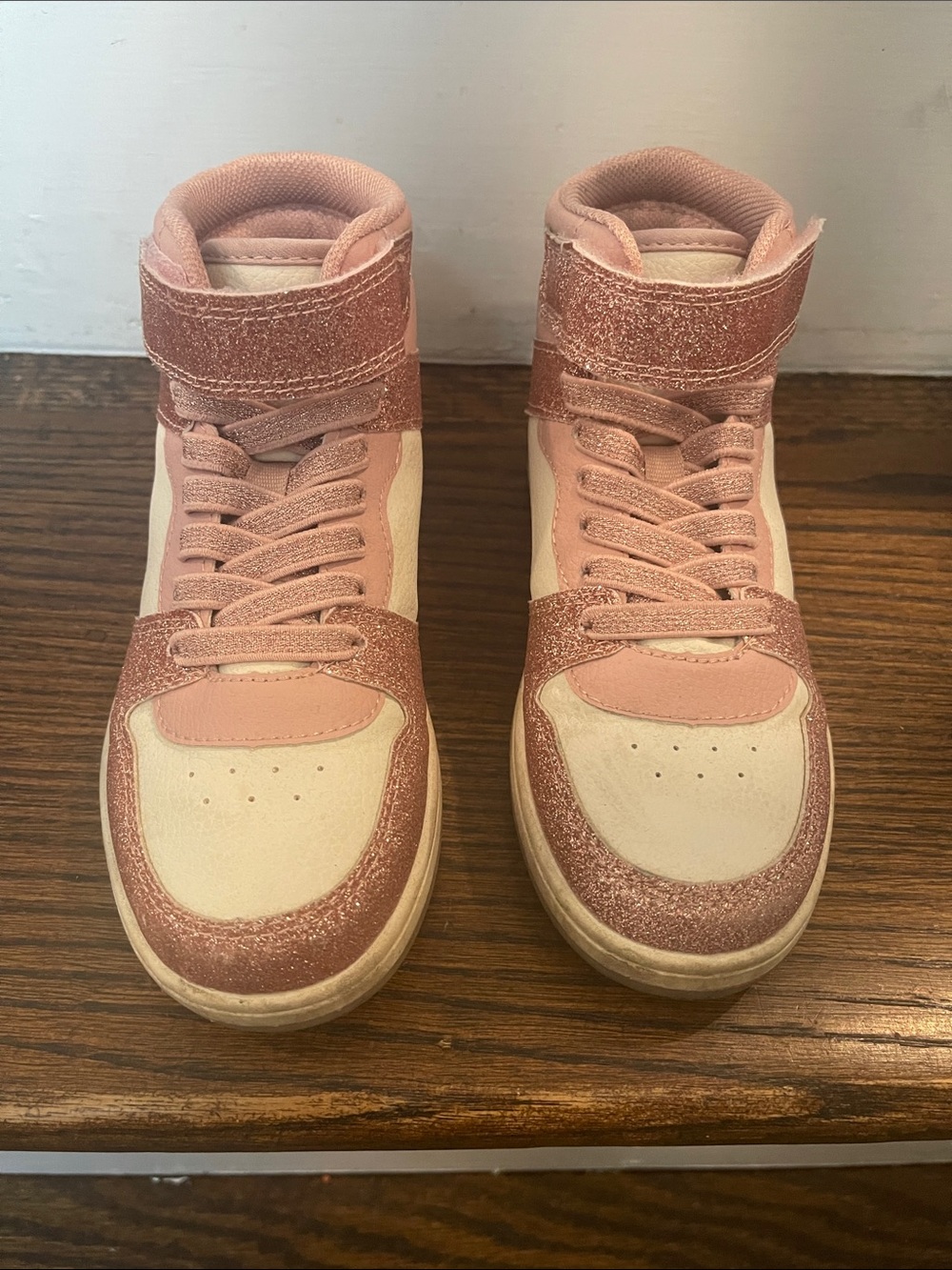 H&M Girls Pink and Cream Glitter High-Top Sneakers